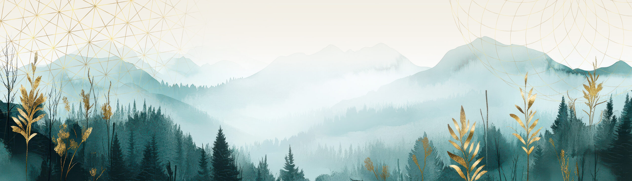 Misty mountains with trees and golden leaves - Ophiuchus Healing Center