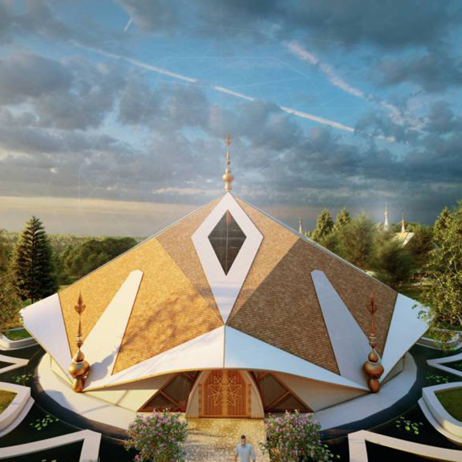 Top view of a modern garden with curved paths and plant beds - Ophiuchus Healing Center